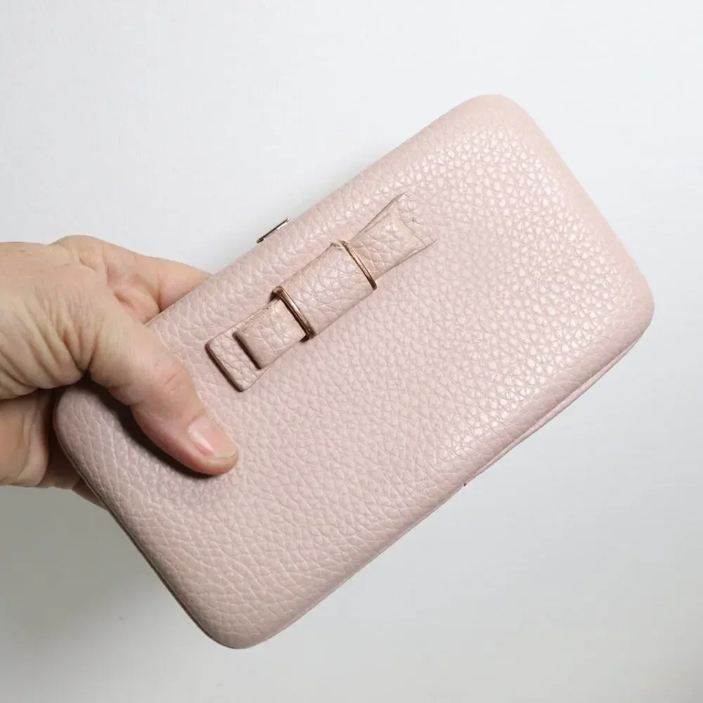 Classic Clutch Hard Case Wallet Women Pink Blush Faux Pebble Leather ID Cards